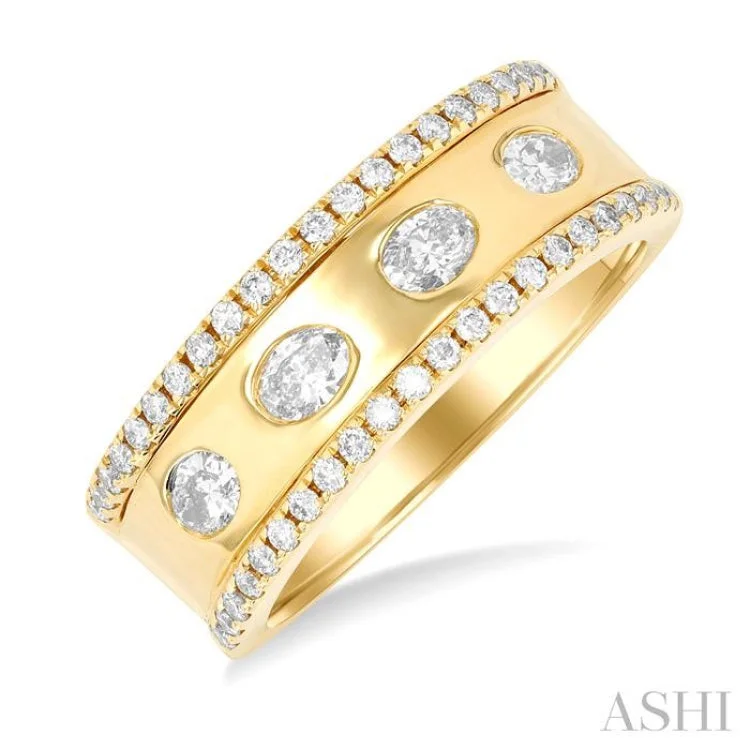 High-Quality Diamond Wedding Bands-5/8 ctw Wide 4-Stone Oval & Round Cut Diamond Fashion Band in 14K Yellow Gold