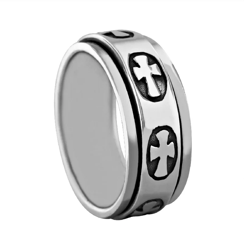 Custom Wedding Rings with Colored Stones-Sterling Silver Cross Spinner Ring