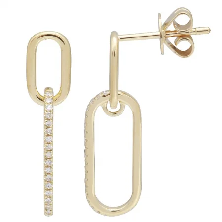 Silver and Gold Hoop Earrings-14k Paper Clip Diamond Drop Earrings