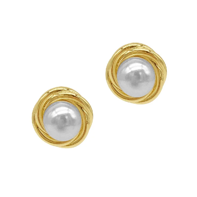 Designer Hoop Drop Earrings for Women-Pearl Framed Earrings Gold