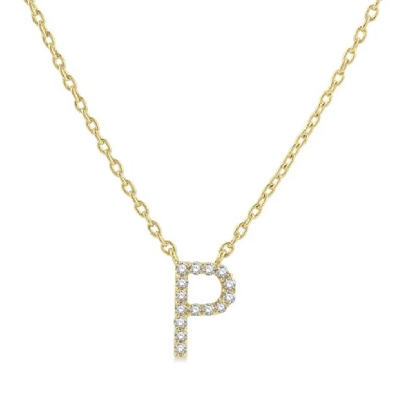 Boho Chic Necklaces-10K Yellow Gold P Initial Diamond Necklace