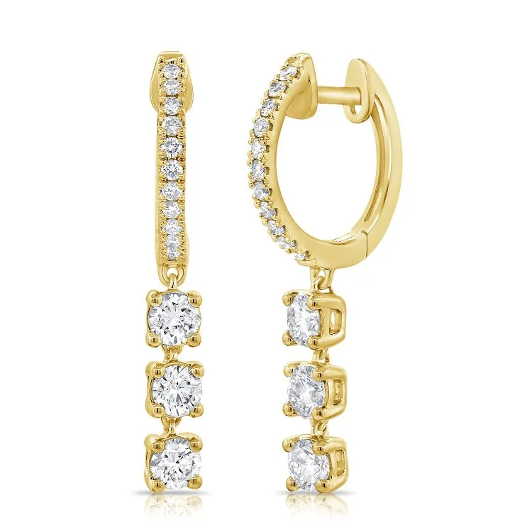 Sparkling Hoop Earrings-Triple Diamond Drop Pave Huggies