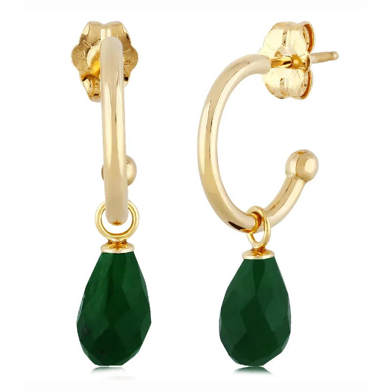 Handmade Drop Gemstone Earrings-Emerald Briolette Dangle Earrings