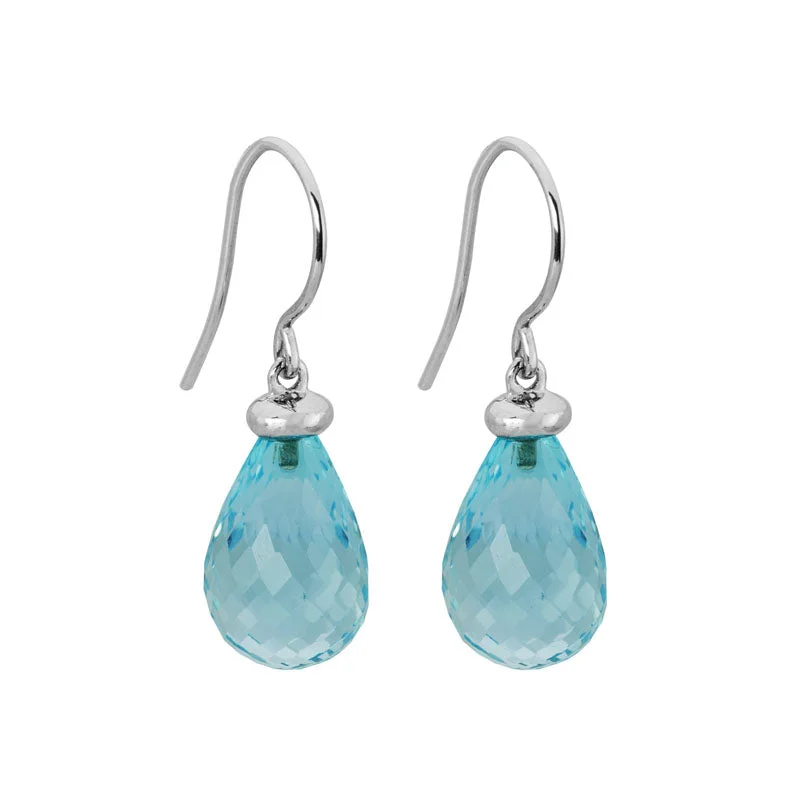 Stylish Crystal Hoop Earrings-Blue Topaz Briollette Dangle Earrings