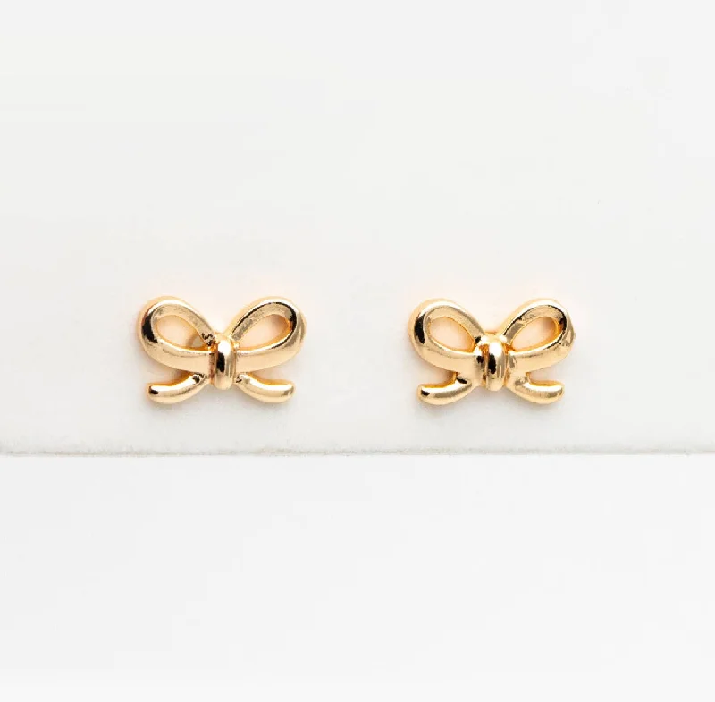 Large Pearl Drop Earrings-Lela Bow 18k Gold Plated Stud Earrings