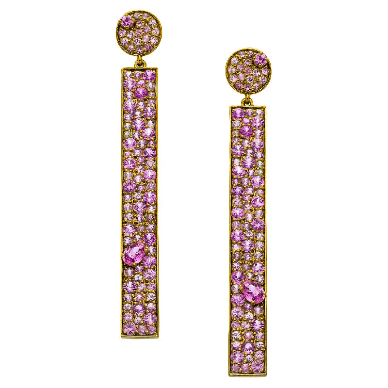 Geometric Drop Gemstone Earrings-Stardust Earrings Yellow Gold Pink Sapphire