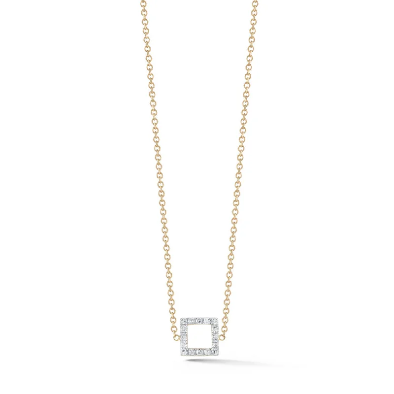 Simple Pendant Necklaces-*14kt Gold Mini Diamond Square Necklace