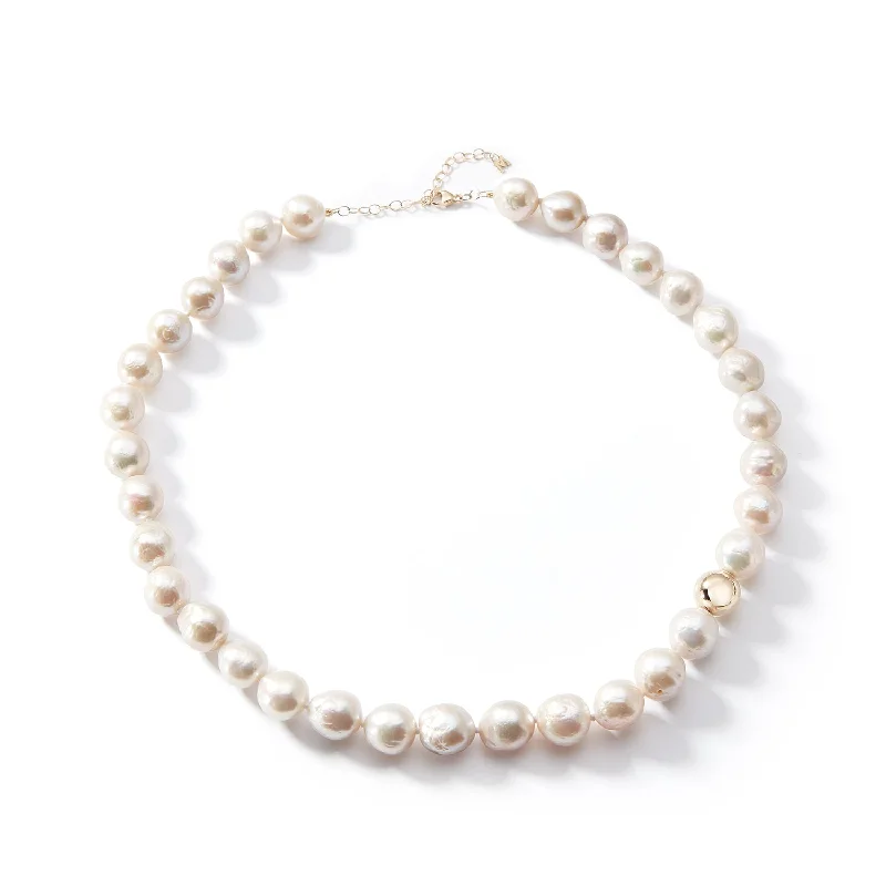 Personalized Gold-Plated Necklaces-14kt Baroque Pearl with Gold Dot Necklace