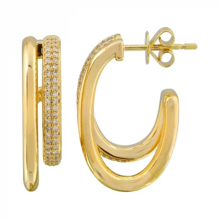 Classic Gold Hoop Earrings-Diamond Golden Open Hoop Earrings