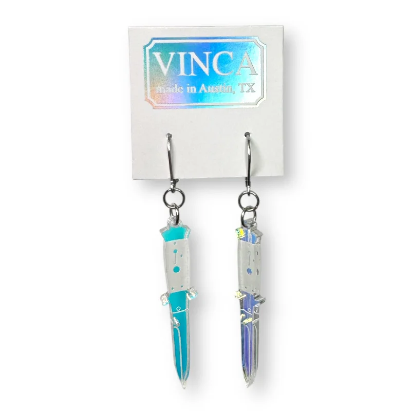 Modern Gemstone Earrings for Women-A Knife Less Ordinary Dangle Earrings - Iridescent