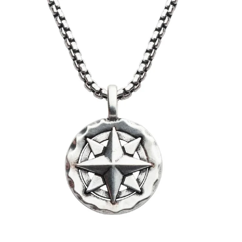 Affordable Gold Necklaces-Sterling Silver Oxidized Compass Pendant Necklace