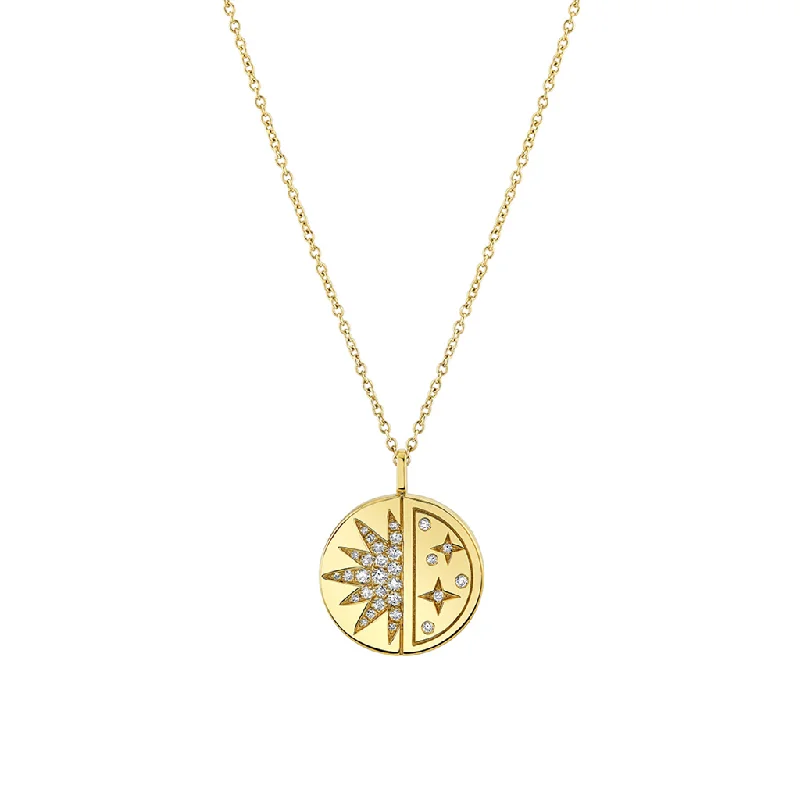 Artistic Necklaces-14K Yellow Gold 'Solaz' Diamond Sun And Stars Pendant Necklace