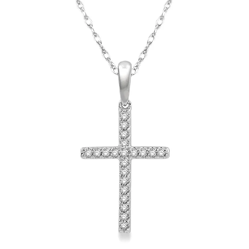 Silk Thread Necklaces-10K White Gold Diamond Cross Pendant Necklace