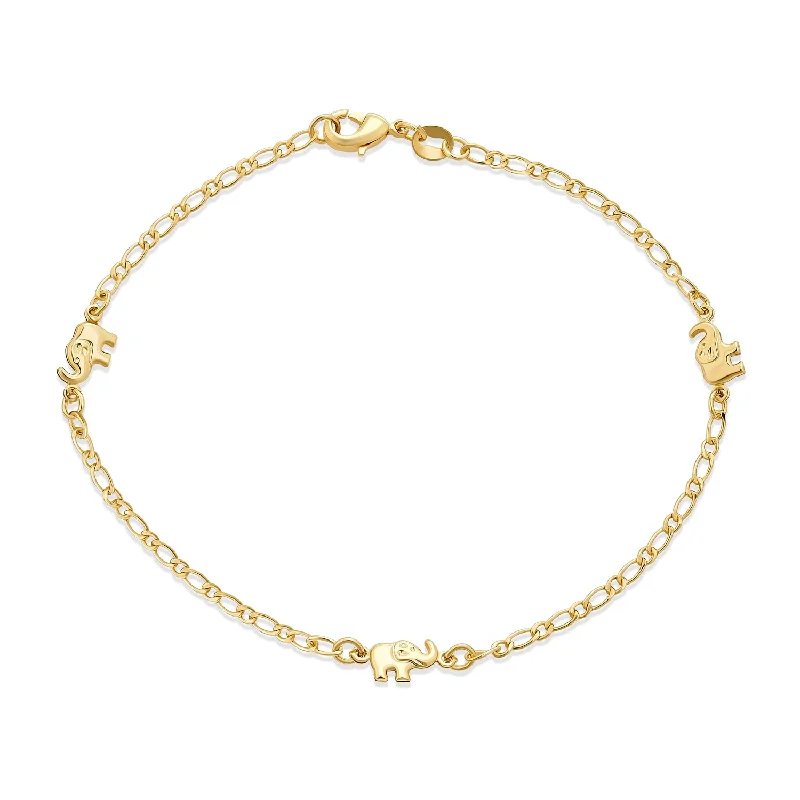 Friendship Bracelets with Words-Dainty Lucky Elephant Anklet Ankle Bracelet 18K Gold Plated Brass 7.5-9.5 Inch