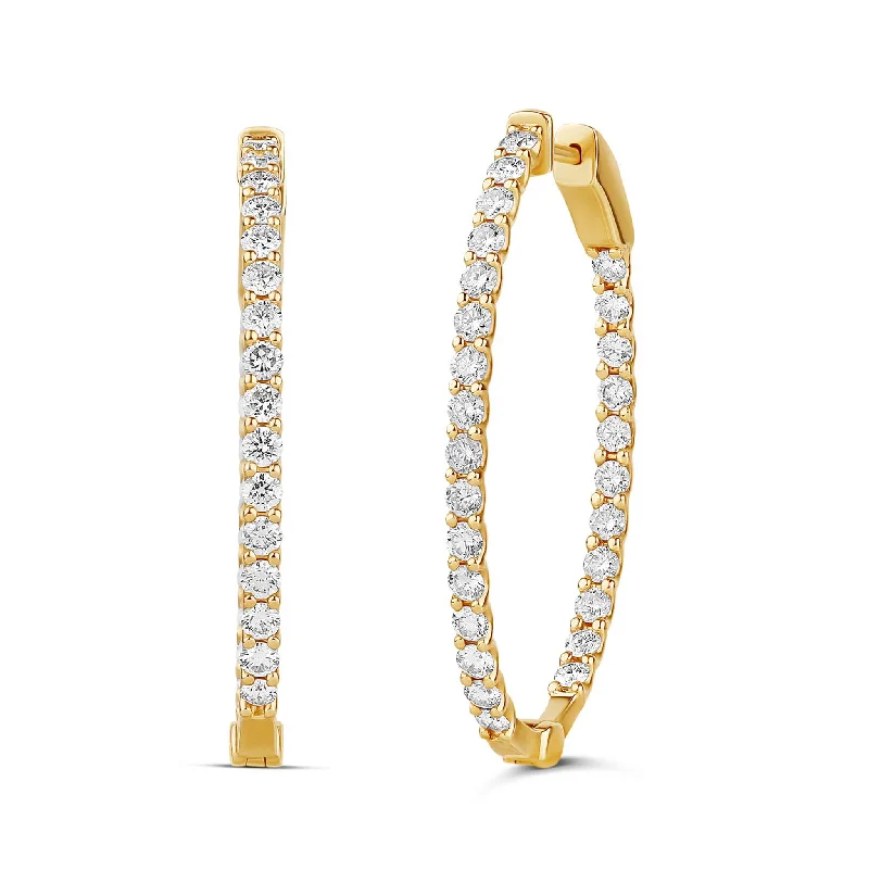 Simple Crystal Earrings-Diamond Elongated Imperial Hoops