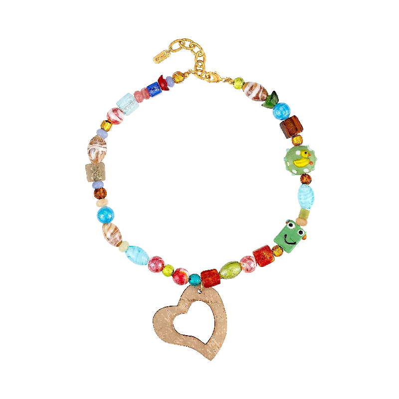 Zodiac Necklaces-Wooden Beaded Heart Necklace