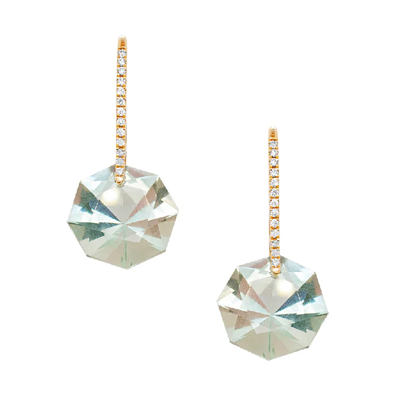 Custom Crystal Earrings for Women-Reid Earrings Yellow Gold Green Amethyst Octagon