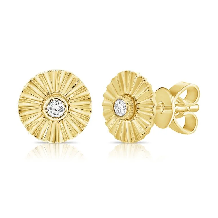 Elegant Drop Stud Earrings-Fluted Diamond Disc Earring