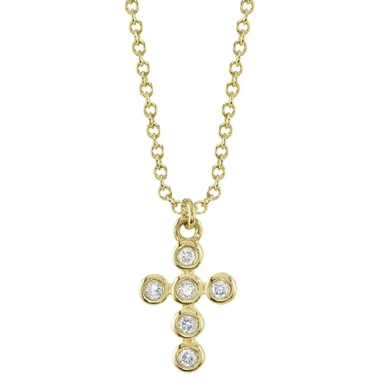 Floral Necklaces-14K Yellow Gold Petite Diamond Bezel Cross Necklace