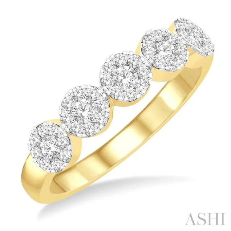 Men’s Wedding Bands with Diamonds-1/2 ctw 5-Stone Lovebright Round Cut Diamond Ring in 14K Yellow & White Gold