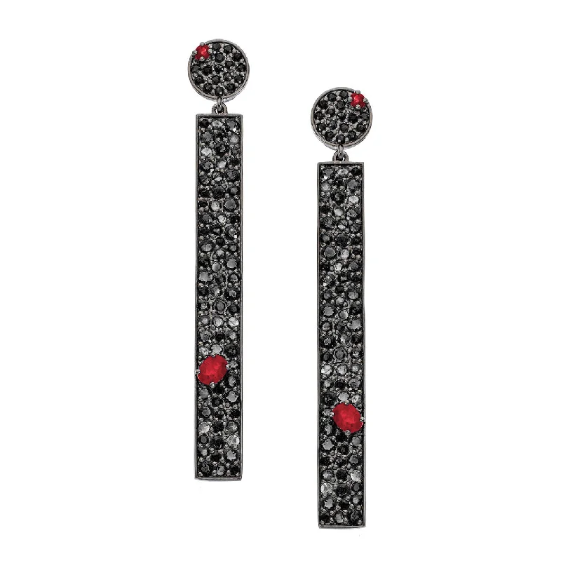 Colorful Drop Stud Earrings-Stardust Earrings Silver Black Diamond and Ruby