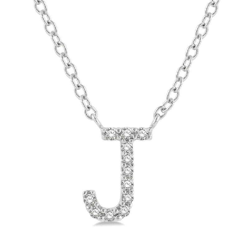 Personalized Necklaces-10K White Gold J Initial Diamond Necklace