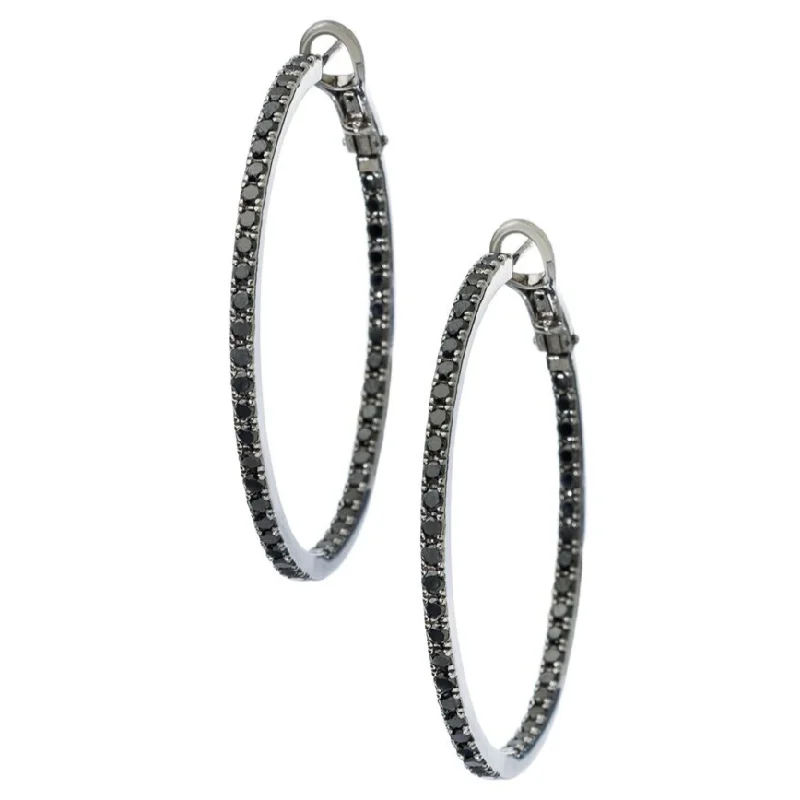 Silver Drop Earrings for Women-Mary Hoops Silver Black Diamond 1.5mm