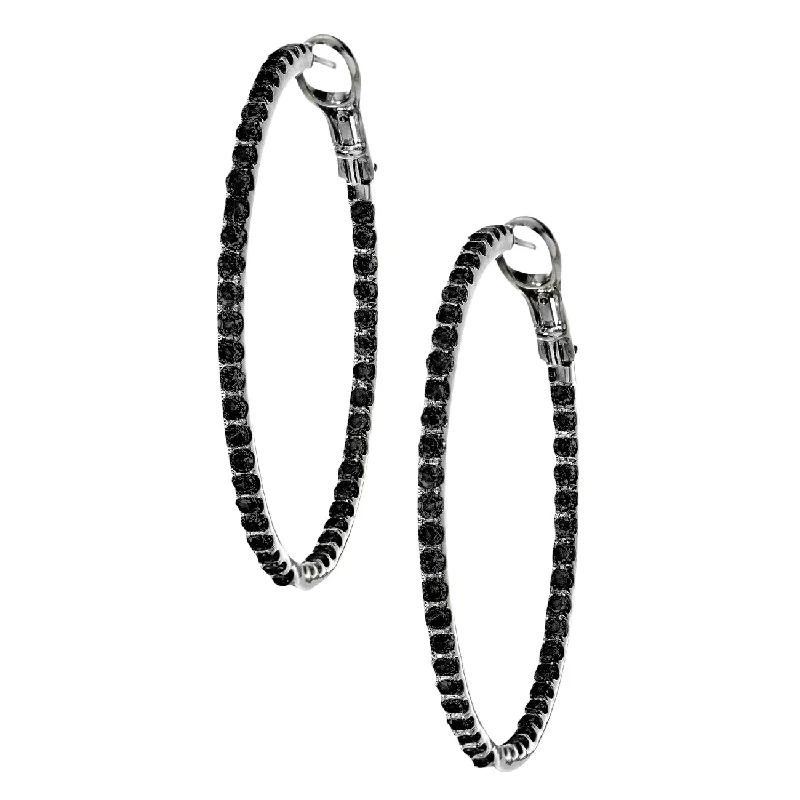 Colorful Hoop Earrings-Mary Hoops Silver Black Diamond 2mm