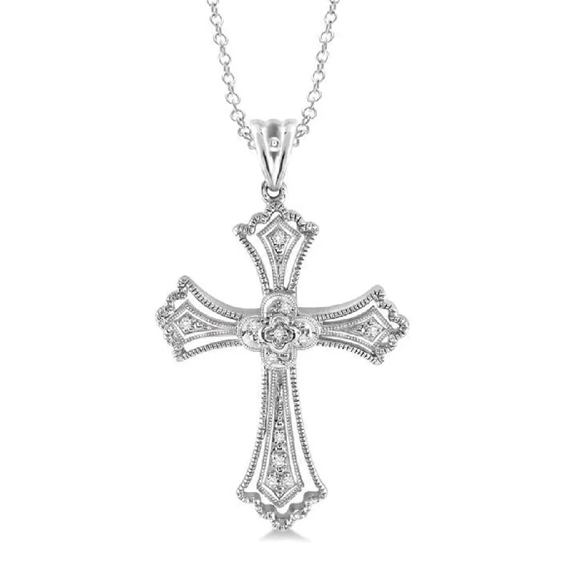 Personalized Pendant Necklaces-Sterling Silver Natural Diamonds Cross Pendant Necklace