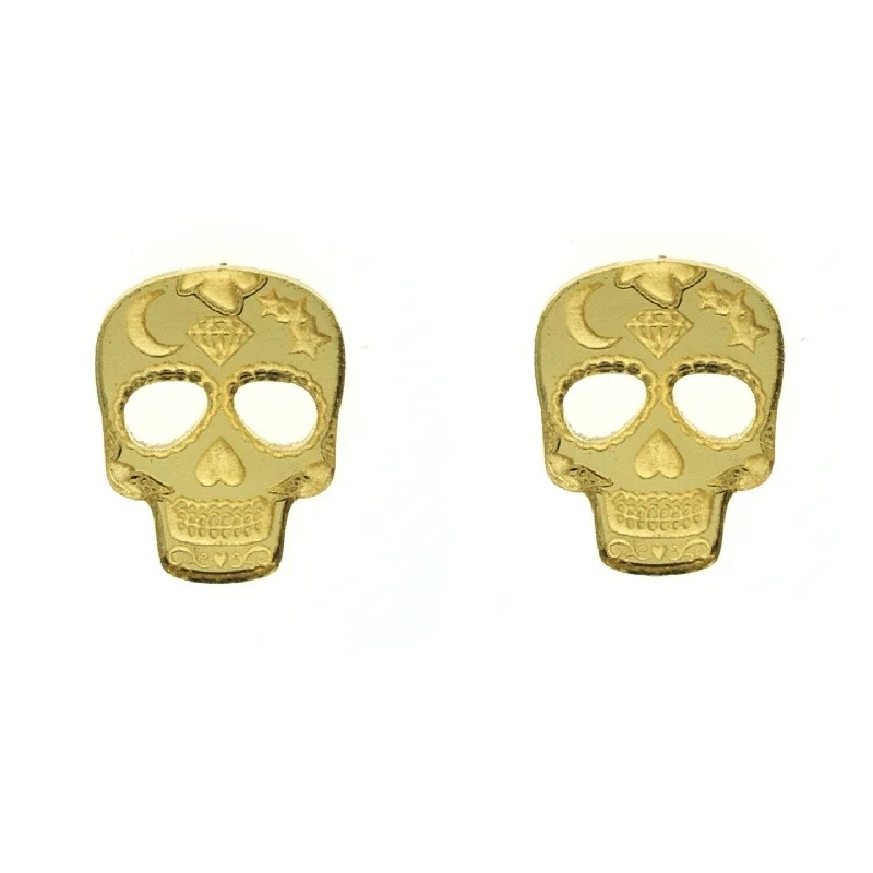 Artistic Pearl Earrings-Last Chance! Sugar Skull Earrings in Mirror Gold