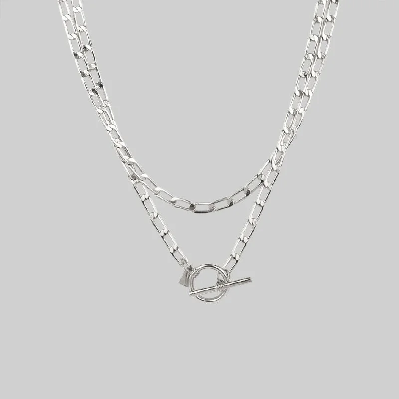 Handcrafted Necklaces-ETERNAL. Double Wrap T-Bar Necklace - Silver