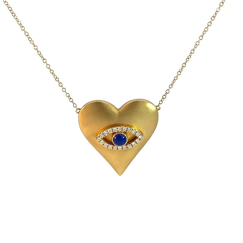 Natural Gemstone Necklaces-Doves Evil Eye Diamond and Lapis Heart Necklace