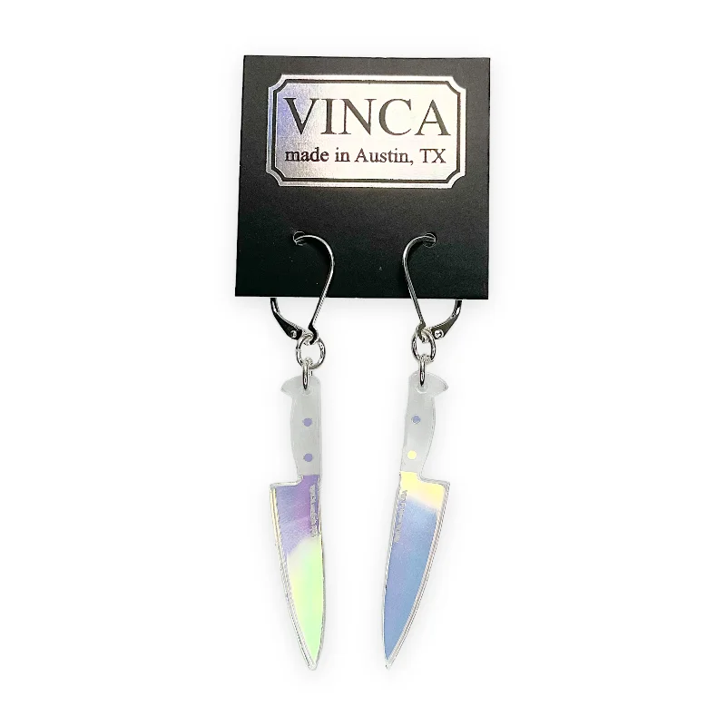 Colorful Drop Stud Earrings-Midi 2" Knife Dangle Earrings - Iridescent