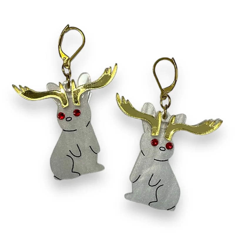 Crystal and Pearl Earrings-Cryptid Club Jackalope Earrings