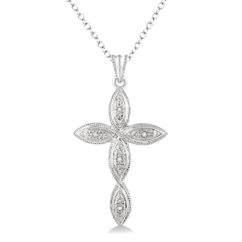 Adjustable Necklaces-Sterling Silver Natural Diamonds Cross Pendant Necklace