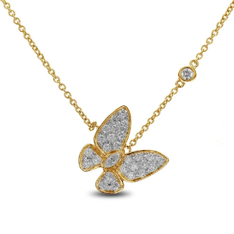 Fashionable Necklaces-18K Yellow Gold Natural Diamonds Butterfly Necklace