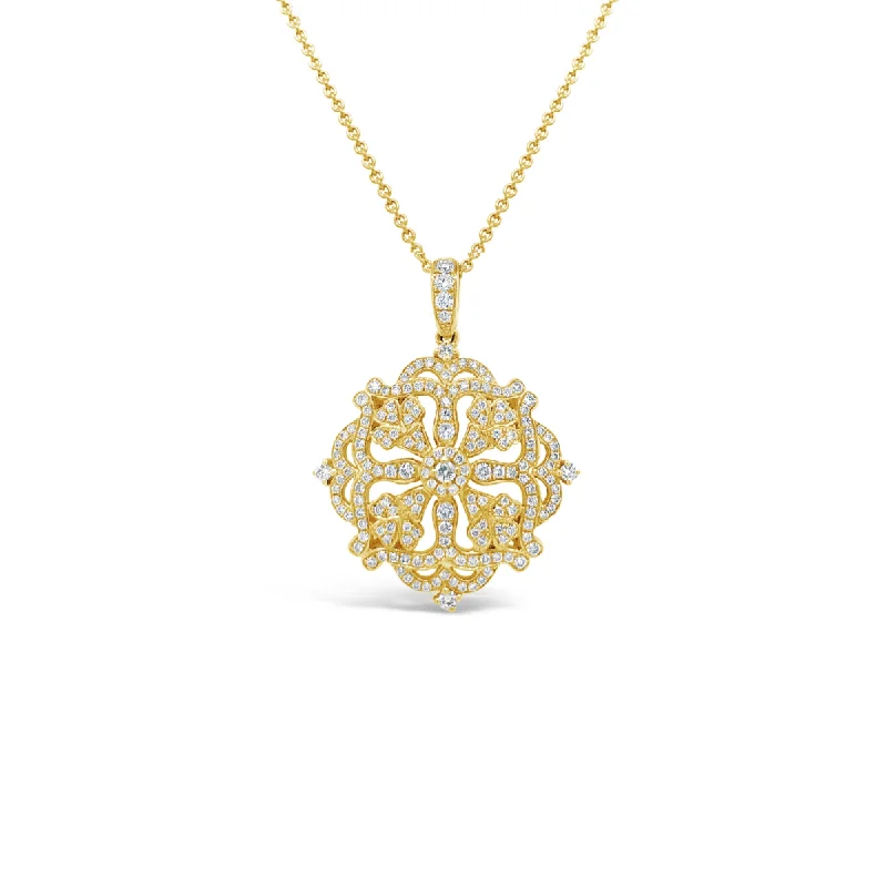 Artistic Necklaces-Diamond Pave Floral Amulet Pendant