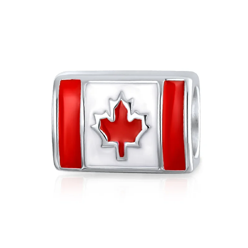 Sports Bracelets for Women-Red Enamel Maple Leaf Charm Bead for European Bracelet Sterling Silver Canada Flag