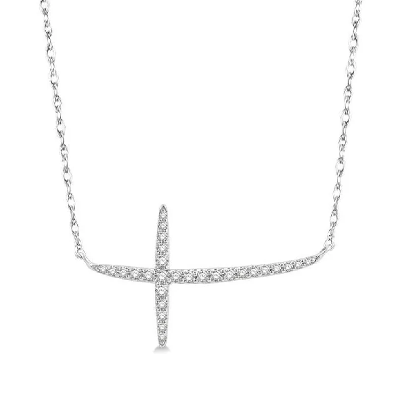 Custom Necklaces-10K White Gold Natural Diamonds Cross Bar Necklace