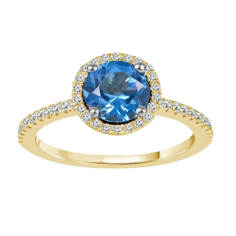 Wedding Rings with Custom Settings-Blue Topaz and Diamond Ring