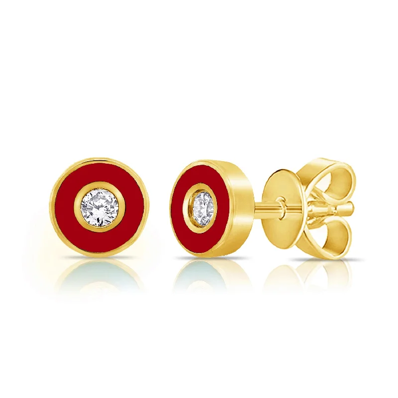 Large Hoop Earrings for Women-MINI Enamel Disc Diamond Studs