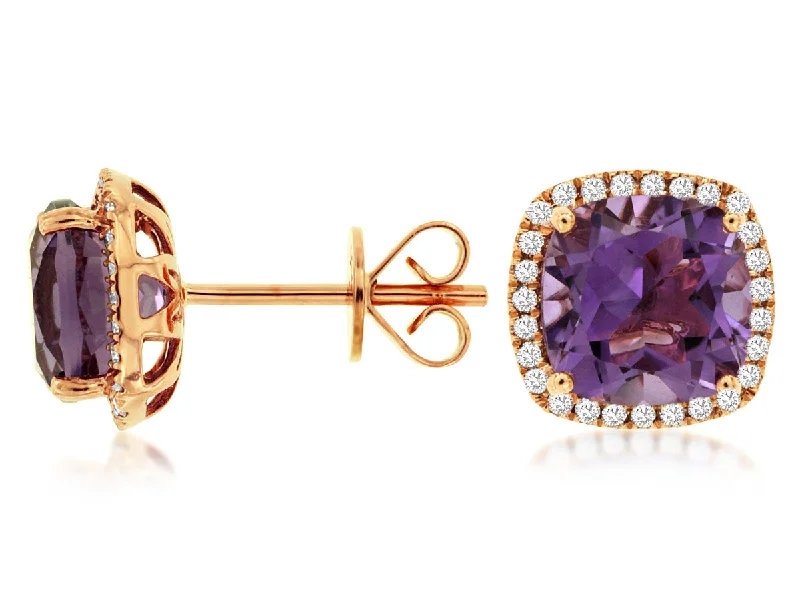 Trendy Gemstone Earrings for Women-Diamond Halo Amethyst Earrings