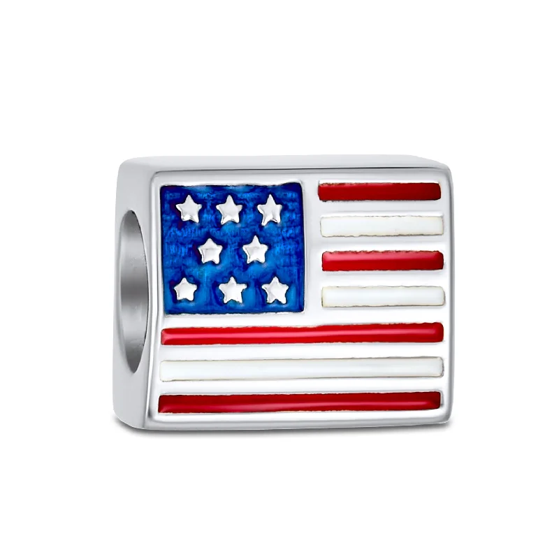 Matching Charm Bracelets-Patriotic USA Flag Star Charm Bead in Sterling Silver for European Bracelets