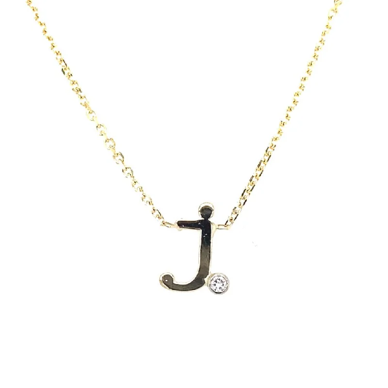 Moon Necklaces-14K Yellow Gold J Initial Diamond Necklace