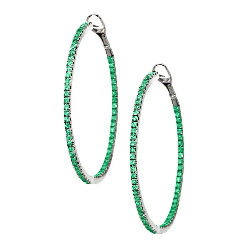 Crystal Bead Earrings-Mary Hoops Silver Emerald 1.5mm