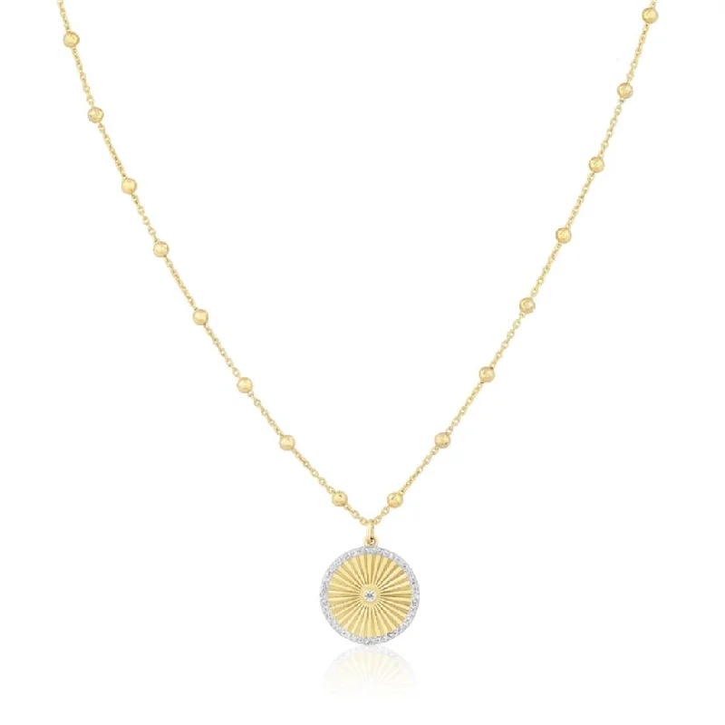 Personalized Necklaces-14K Yellow Gold Overlay Fluted Disc Pendant Necklace