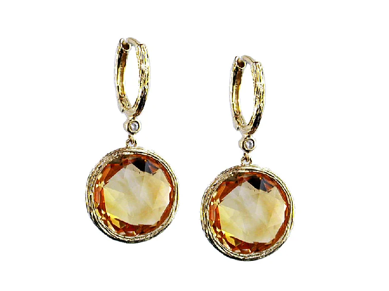 Designer Gold Earrings-Textured Bezel Citrine Earrings