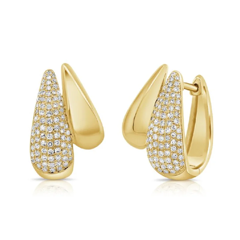 Large Gold Drop Earrings-Bold Diamond and Solid Huggies