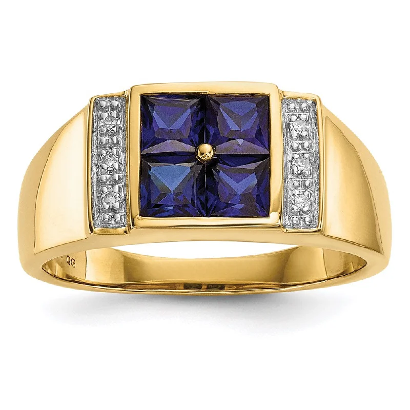 Designer Custom Engagement Rings-14K Gold w/ Created Sapphire & Real Diamond Men's Ring