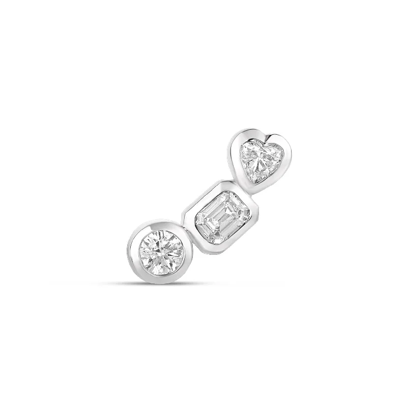 Sparkling Silver Drop Earrings-Asymmetric Mixed Shape Diamond Bezels Ear Crawlers